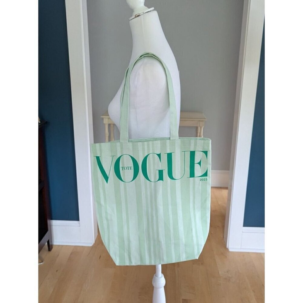 Vogue 2023 Limited Edition Green Striped Canvas Totoe Shoulder Bag